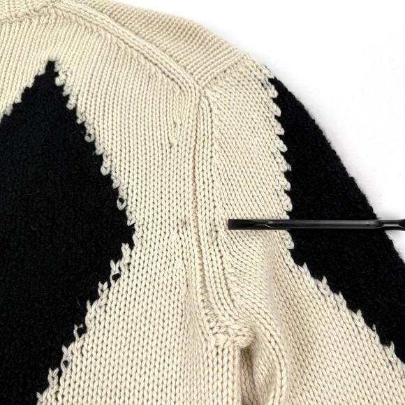 Khaite Valerie Argyle Cashmere Sweater Deep V-Neck Cream Black Oversized Cozy M - Picture 12 of 14